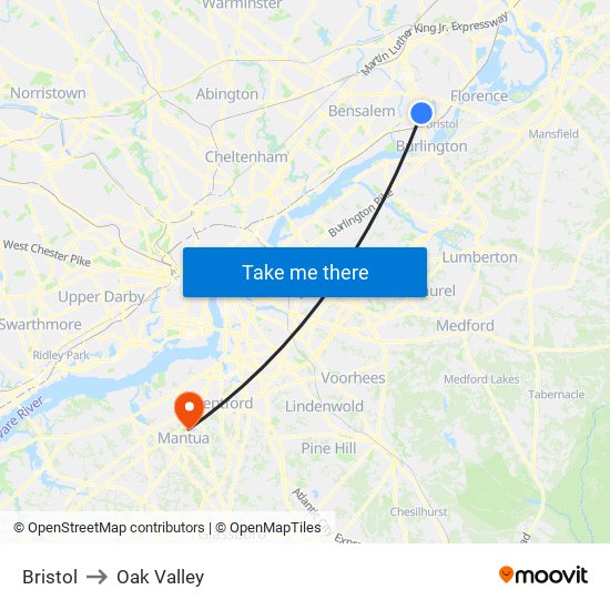 Bristol to Oak Valley map