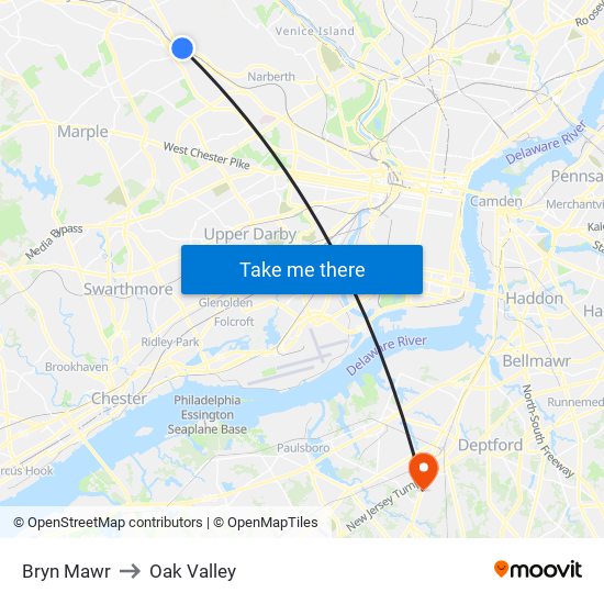 Bryn Mawr to Oak Valley map