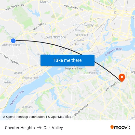 Chester Heights to Oak Valley map