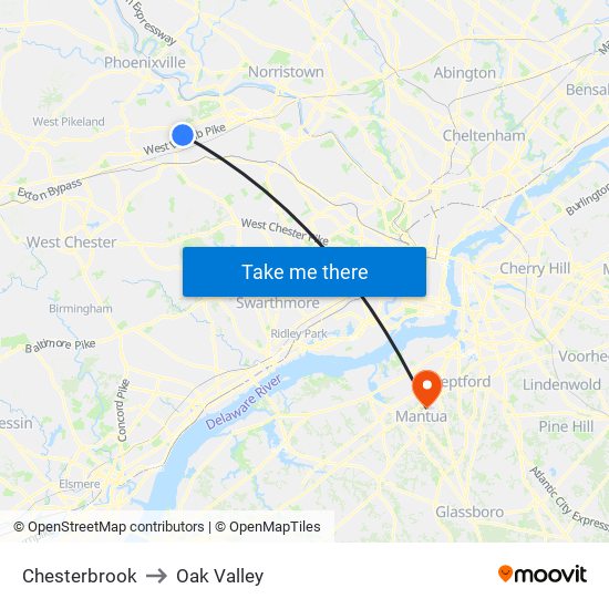 Chesterbrook to Oak Valley map