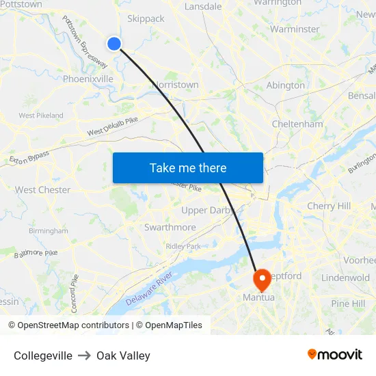 Collegeville to Oak Valley map
