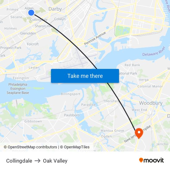Collingdale to Oak Valley map