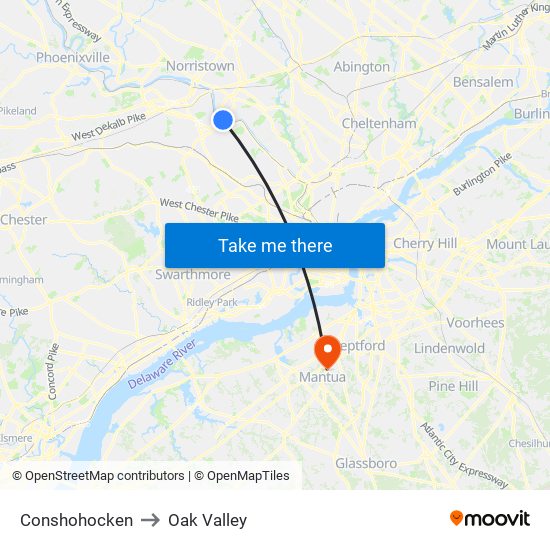 Conshohocken to Oak Valley map