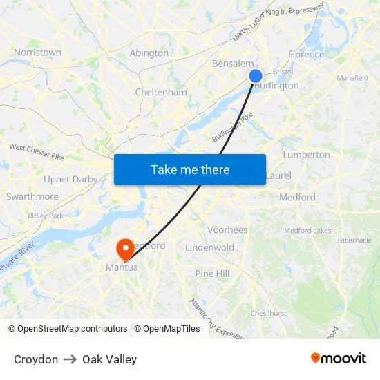 Croydon to Oak Valley map