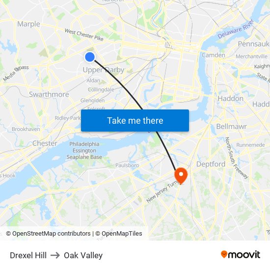 Drexel Hill to Oak Valley map