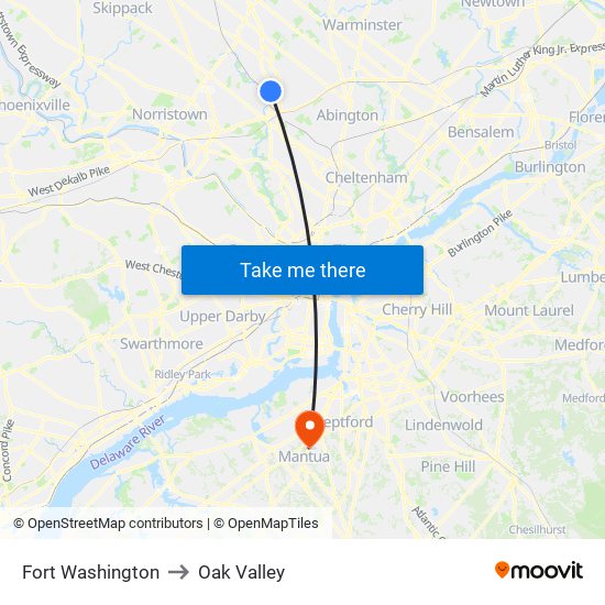 Fort Washington to Oak Valley map