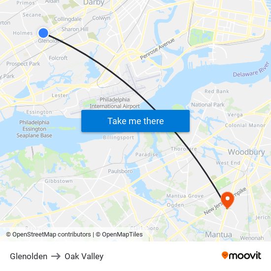 Glenolden to Oak Valley map