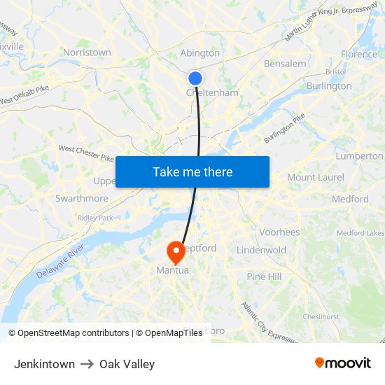 Jenkintown to Oak Valley map