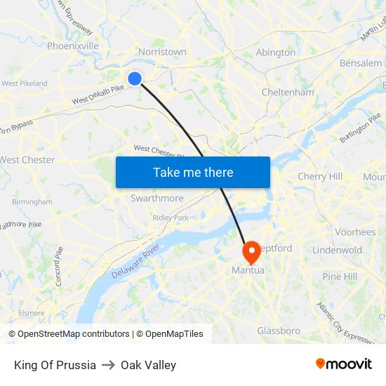 King Of Prussia to Oak Valley map