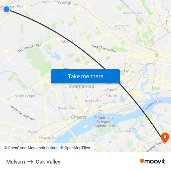 Malvern to Oak Valley map