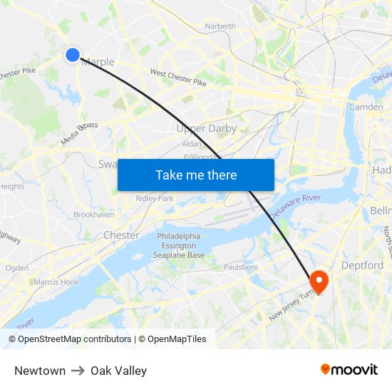 Newtown to Oak Valley map