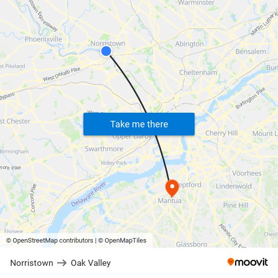Norristown to Oak Valley map