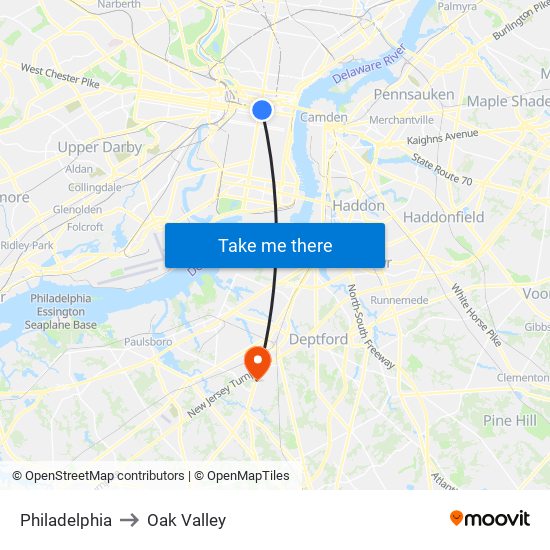 Philadelphia to Oak Valley map