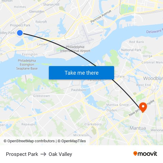 Prospect Park to Oak Valley map