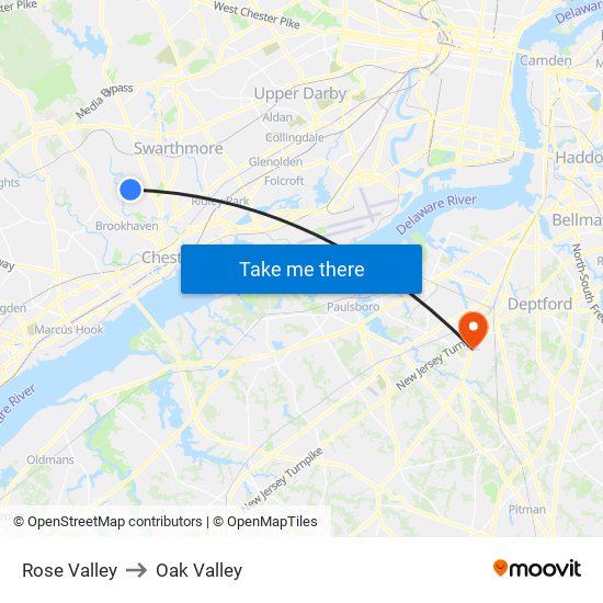 Rose Valley to Oak Valley map