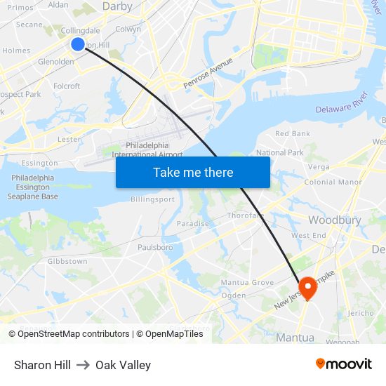 Sharon Hill to Oak Valley map