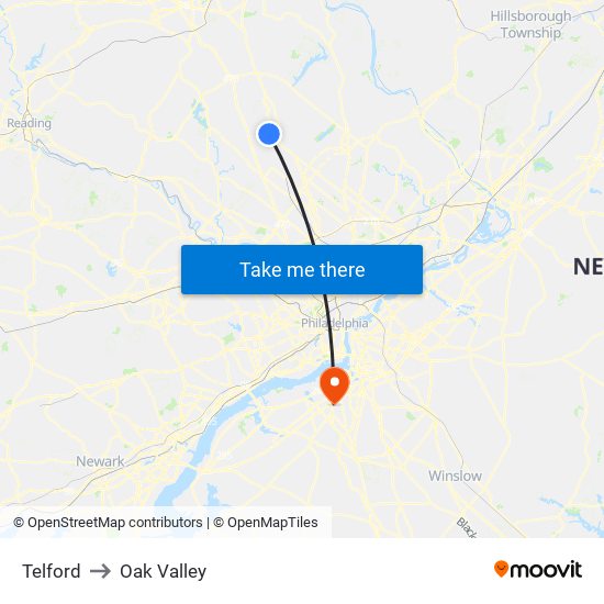 Telford to Oak Valley map