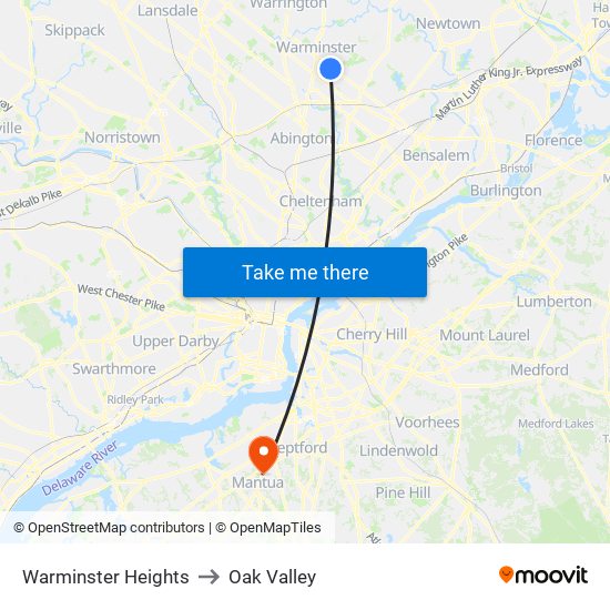 Warminster Heights to Oak Valley map