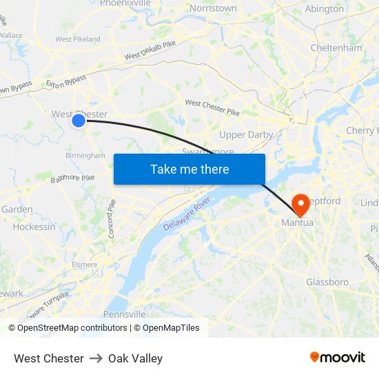 West Chester to Oak Valley map