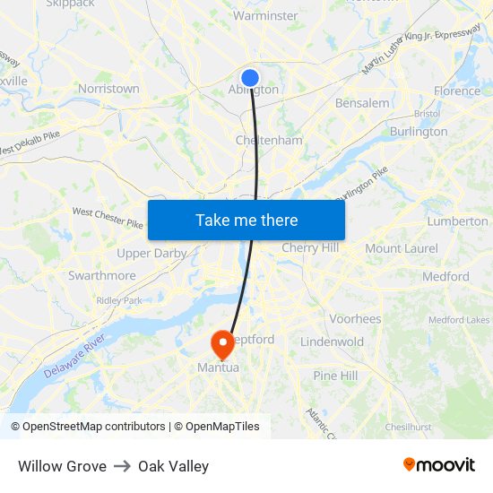 Willow Grove to Oak Valley map