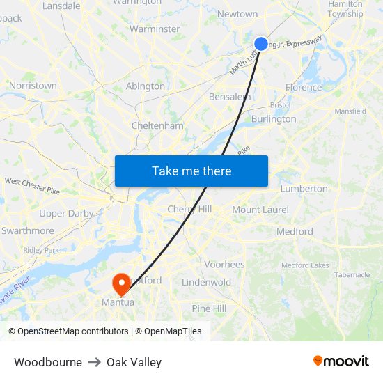 Woodbourne to Oak Valley map