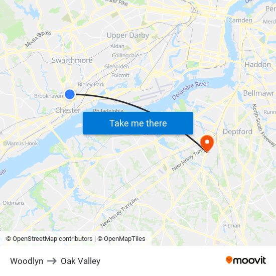 Woodlyn to Oak Valley map