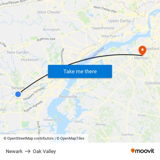 Newark to Oak Valley map