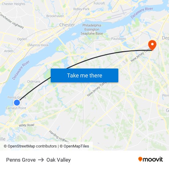 Penns Grove to Oak Valley map