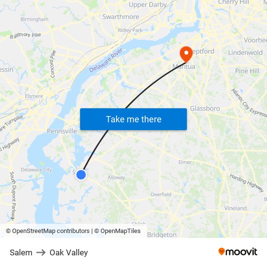 Salem to Oak Valley map