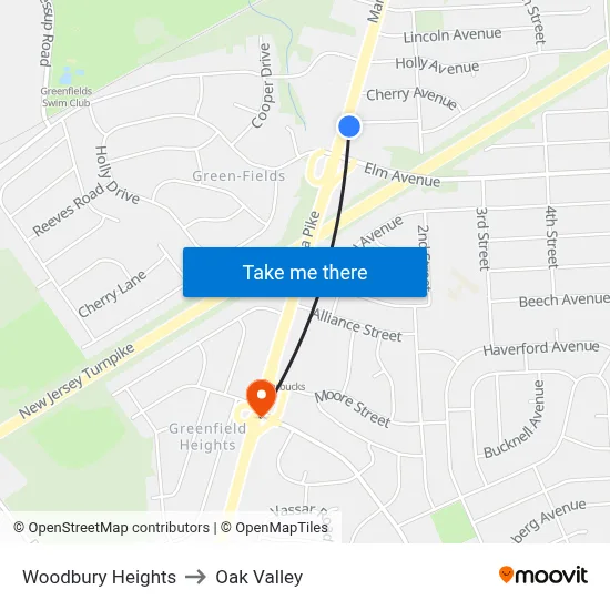 Woodbury Heights to Oak Valley map