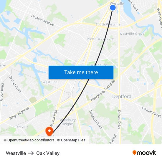 Westville to Oak Valley map