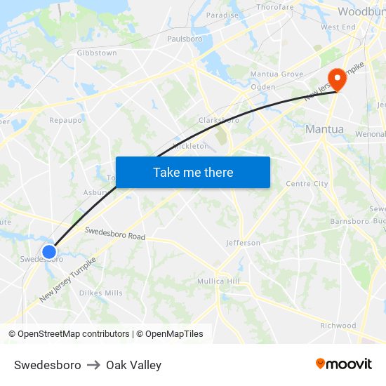 Swedesboro to Oak Valley map