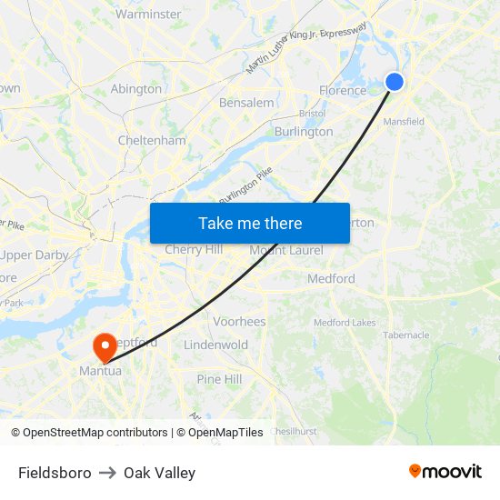 Fieldsboro to Oak Valley map