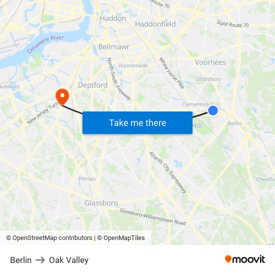 Berlin to Oak Valley map