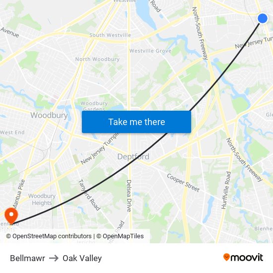 Bellmawr to Oak Valley map