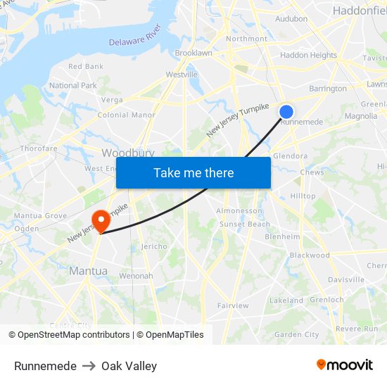 Runnemede to Oak Valley map