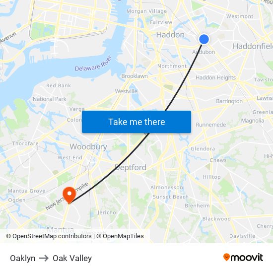 Oaklyn to Oak Valley map