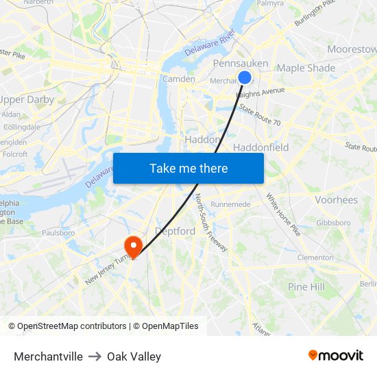 Merchantville to Oak Valley map