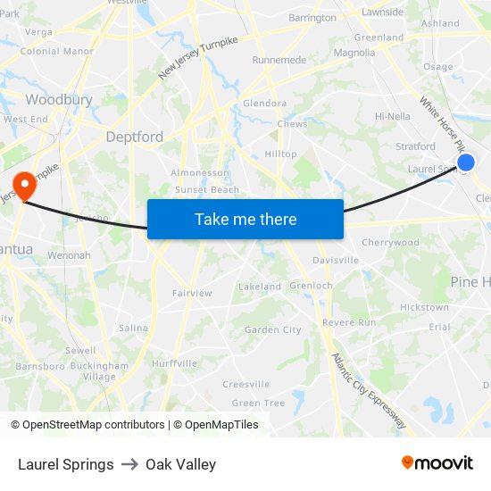 Laurel Springs to Oak Valley map