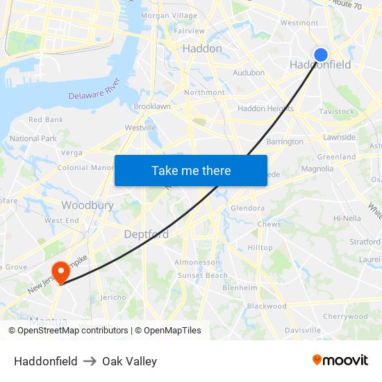 Haddonfield to Oak Valley map