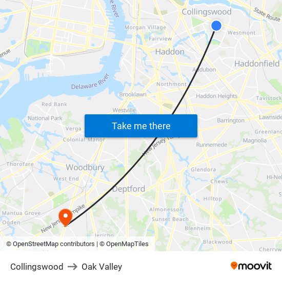 Collingswood to Oak Valley map