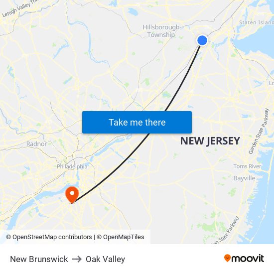 New Brunswick to Oak Valley map