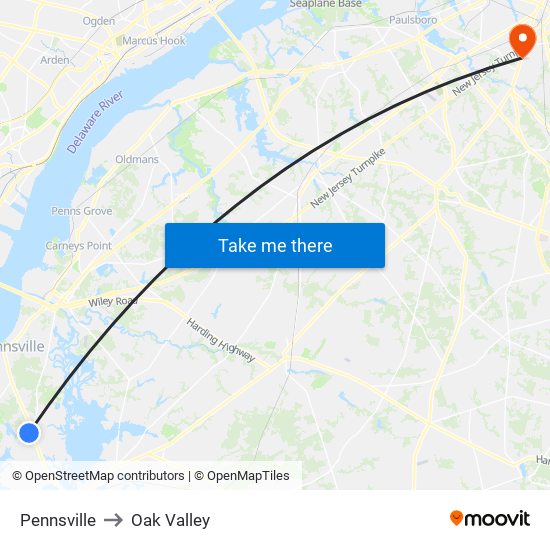 Pennsville to Oak Valley map