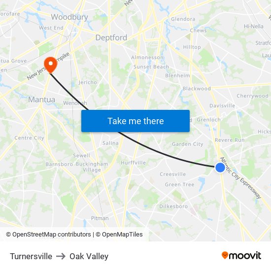 Turnersville to Oak Valley map