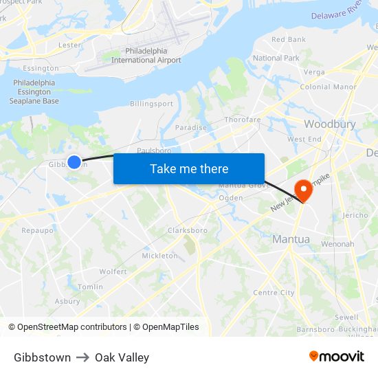 Gibbstown to Oak Valley map