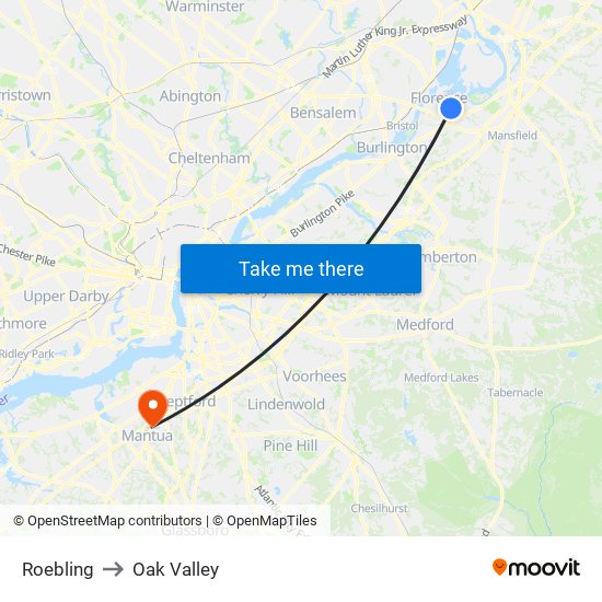 Roebling to Oak Valley map