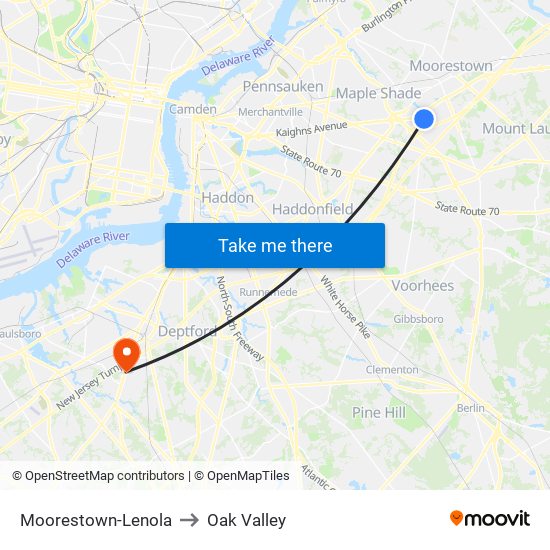 Moorestown-Lenola to Oak Valley map