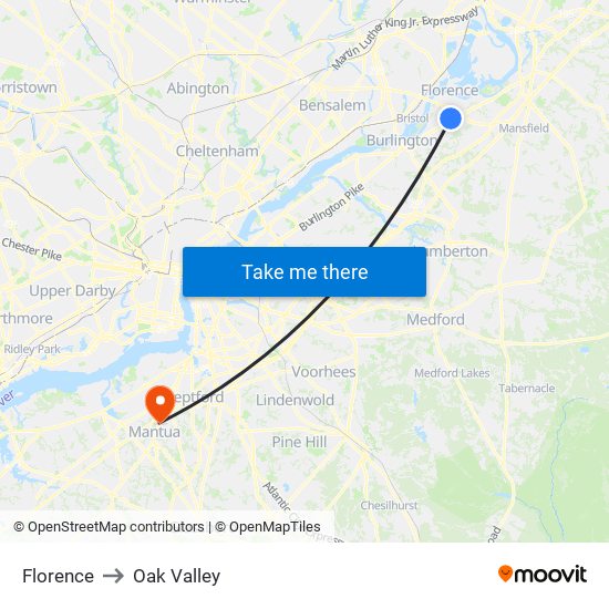 Florence to Oak Valley map