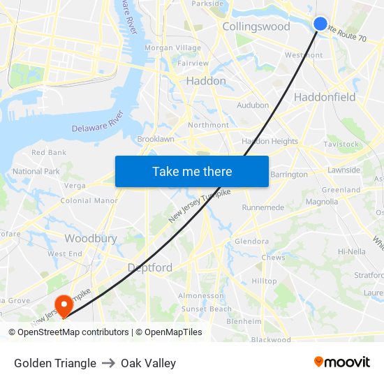 Golden Triangle to Oak Valley map