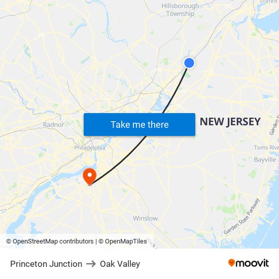 Princeton Junction to Oak Valley map